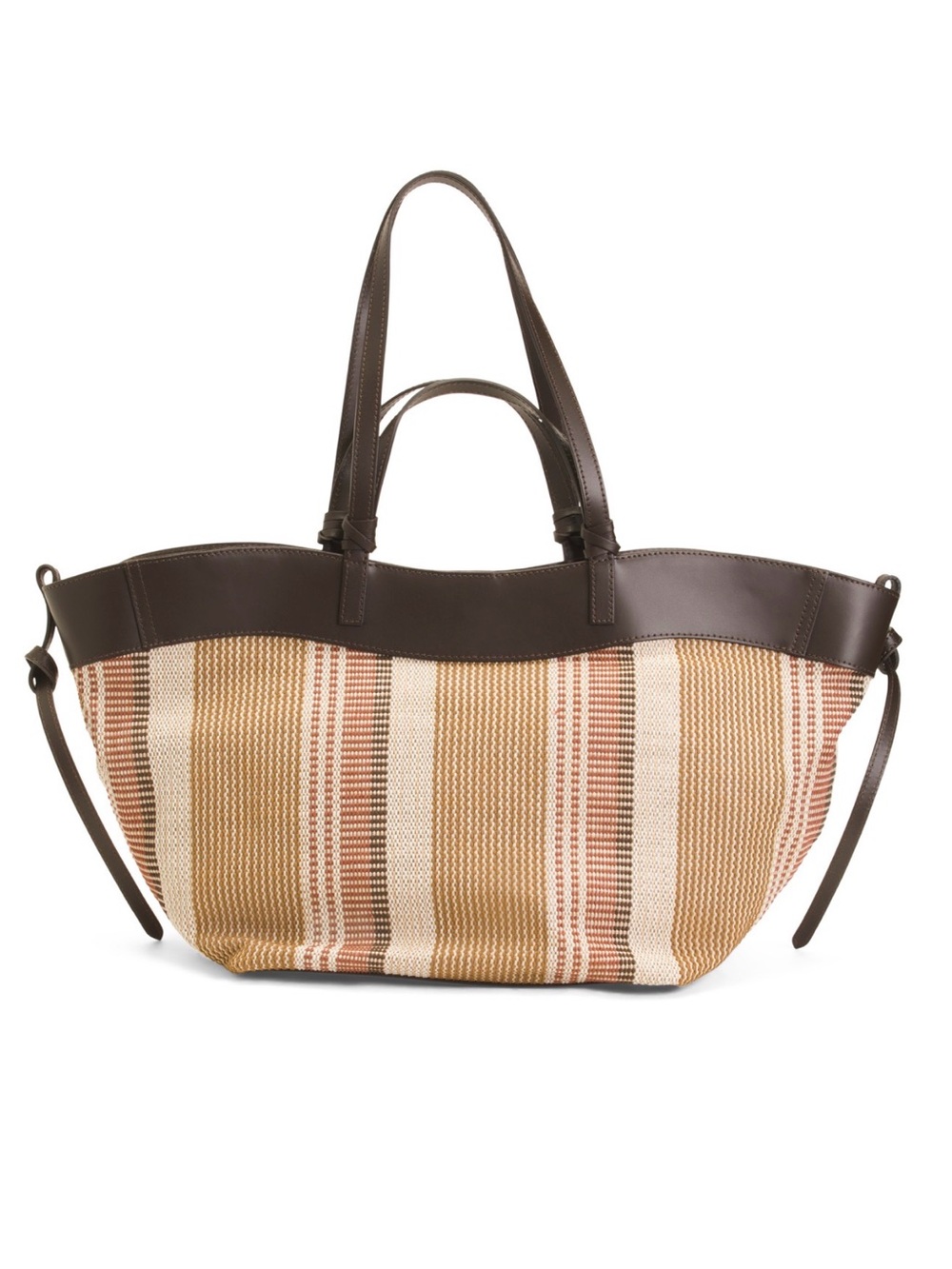 Divina Firenze Woven Stripe Tote Bag with Dark Brown Leather Trim